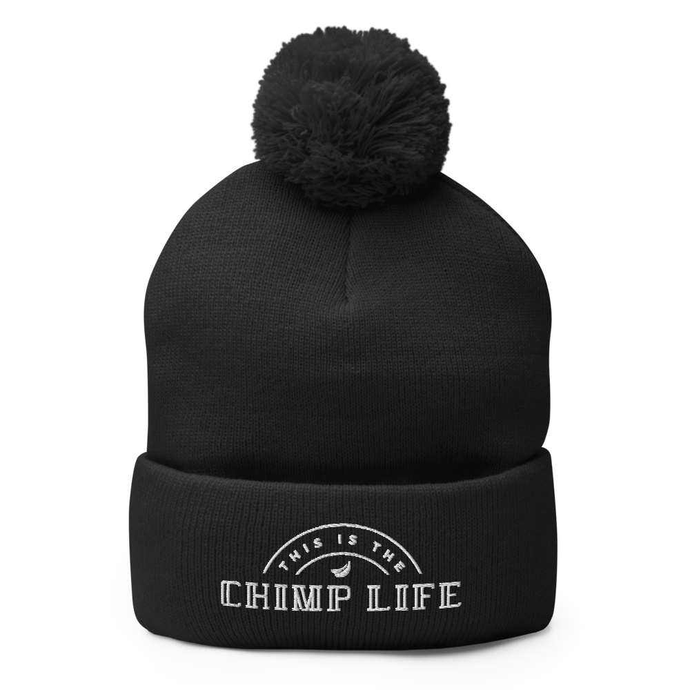 Pom-Pom Knit "Chimp Life" Beanie