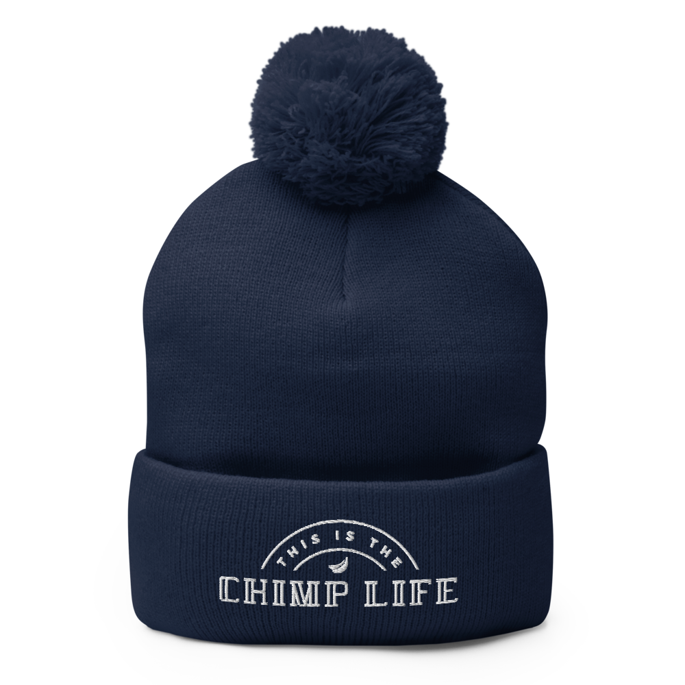 Pom-Pom Knit "Chimp Life" Beanie
