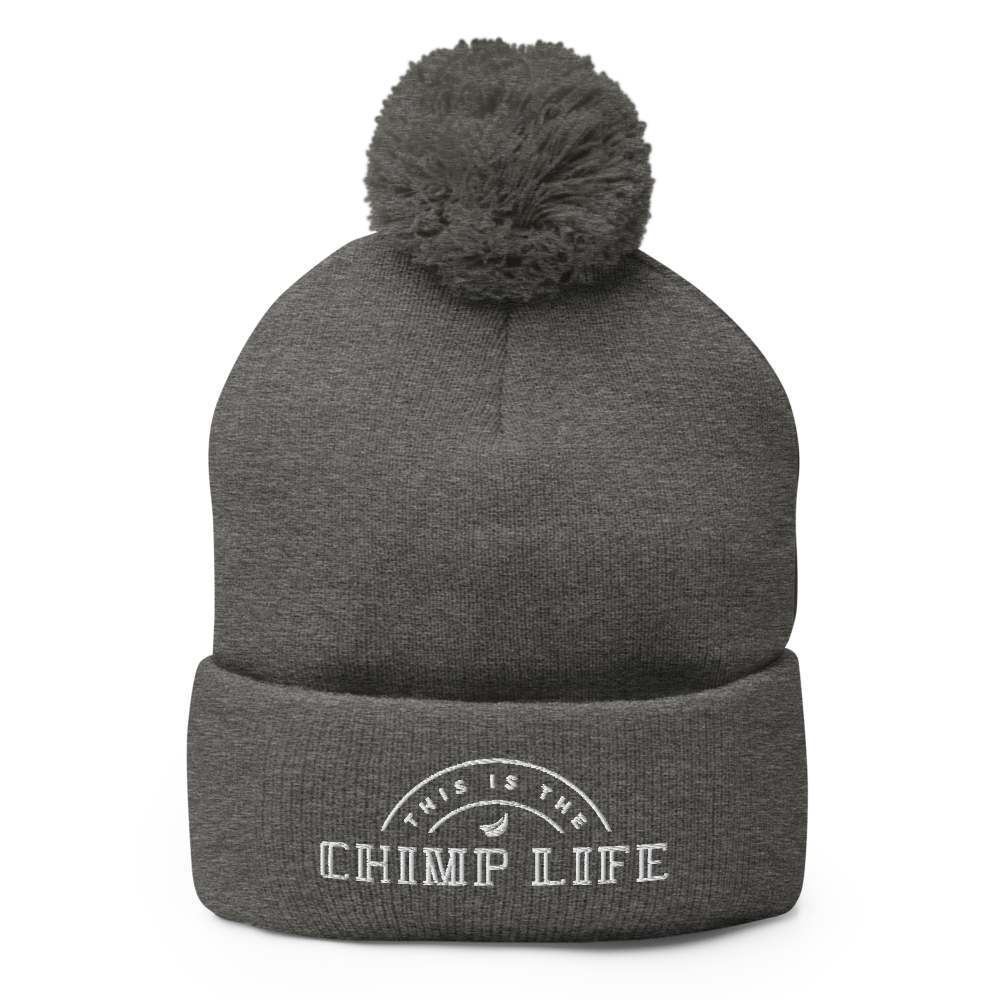 Pom-Pom Knit "Chimp Life" Beanie