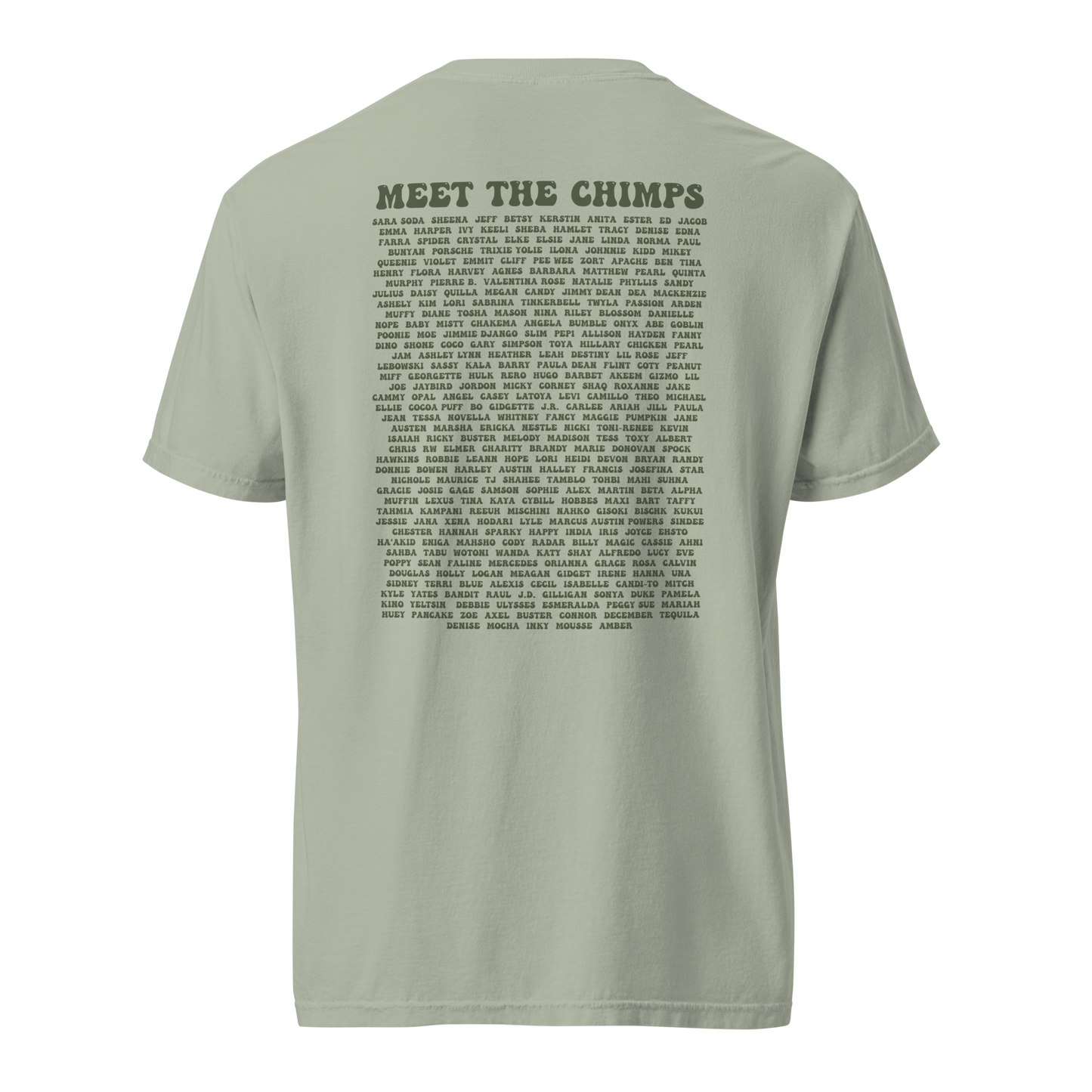 This is the Chimp Life Tee with chimp names on back