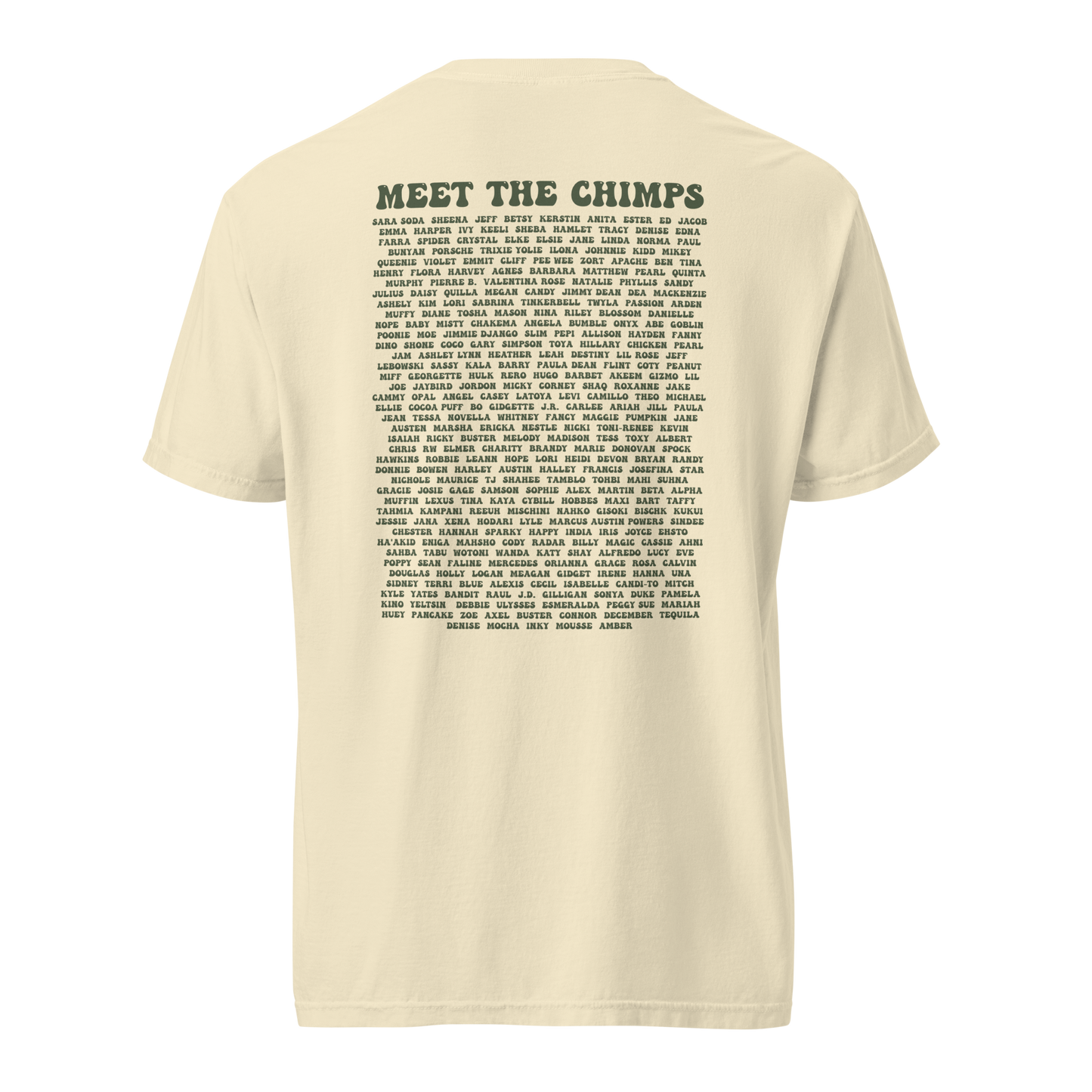 This is the Chimp Life Tee with chimp names on back