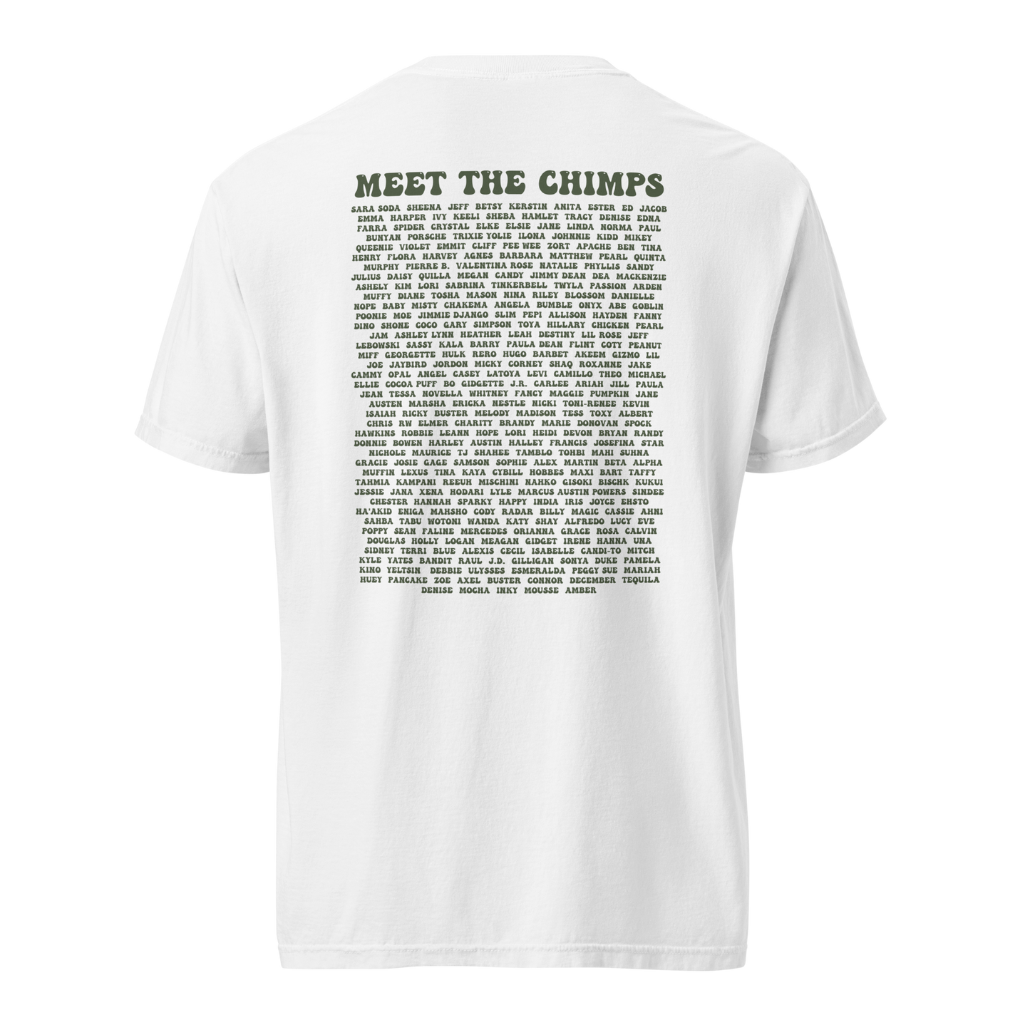 This is the Chimp Life Tee with chimp names on back
